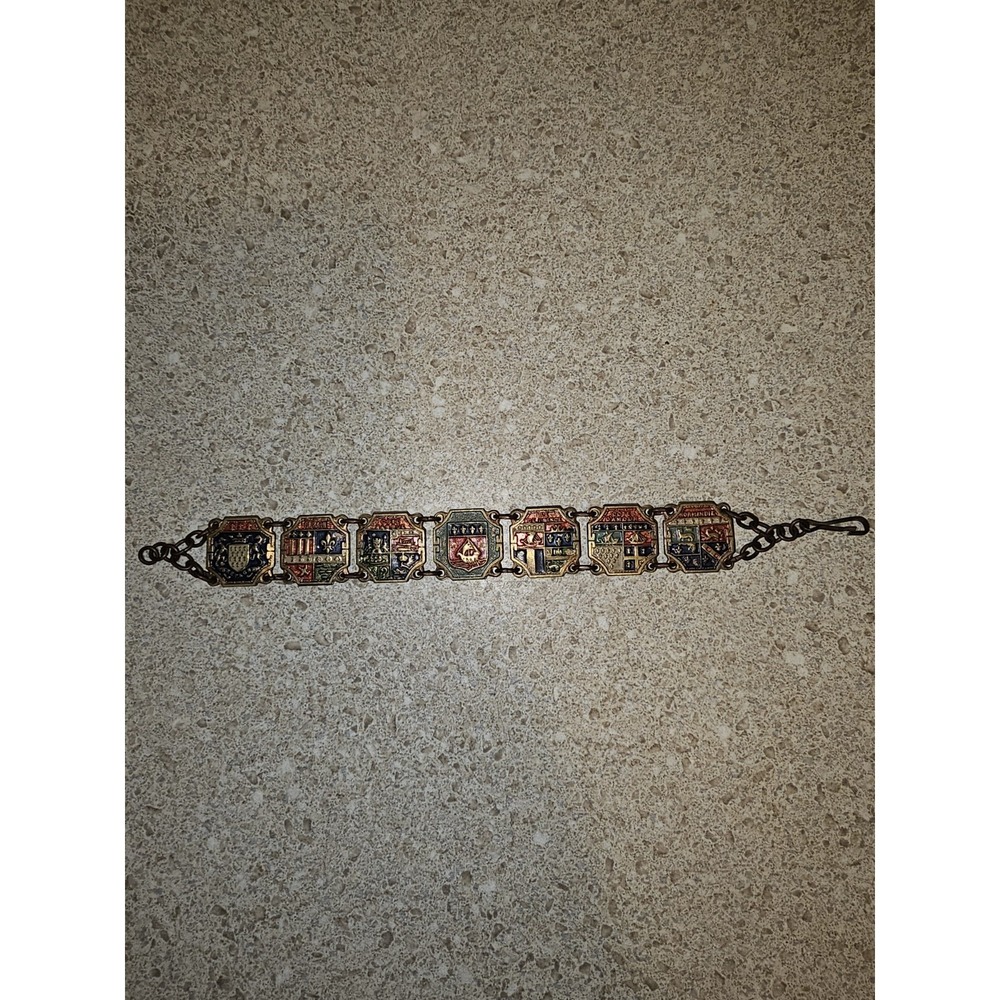 Vintage Art Deco French Enamel Heraldic Shield Souvenir Bracelet